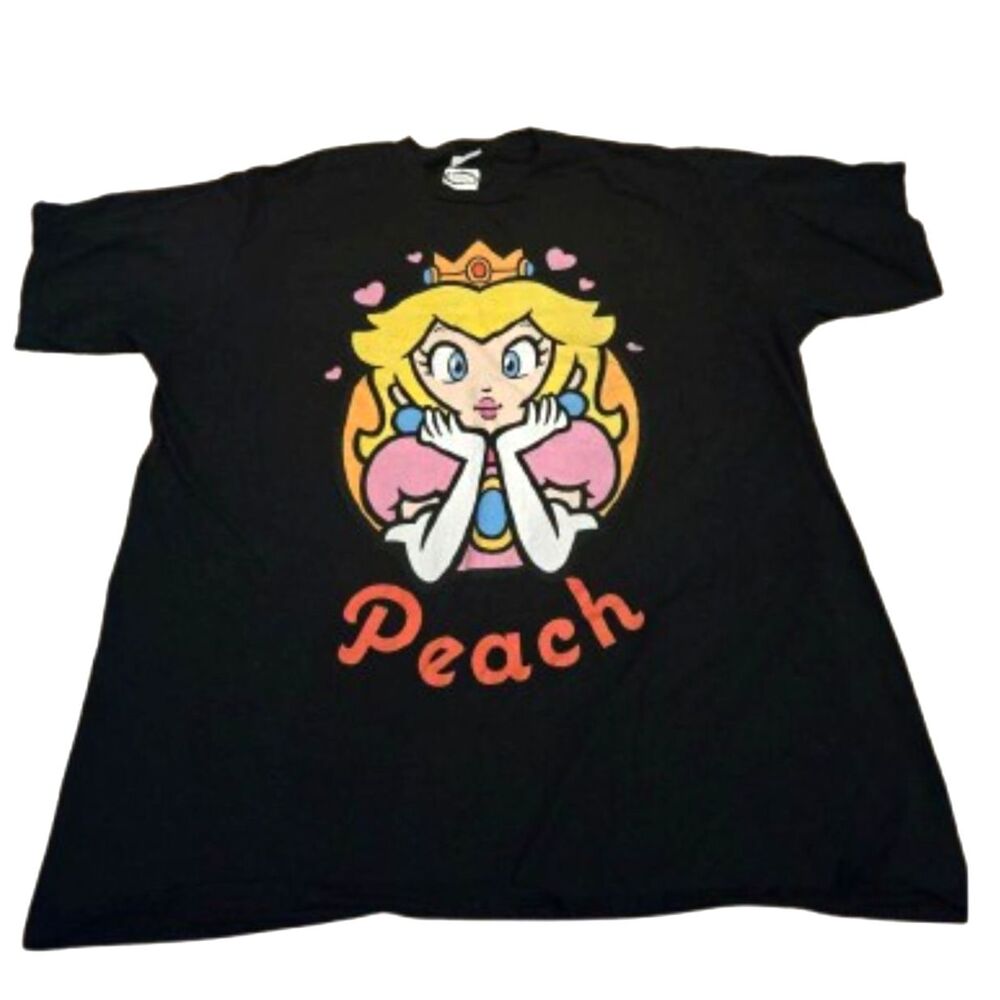 Princess Peach T-Shirt Men's XL Black Graphic Nintendo Super Mario Tee